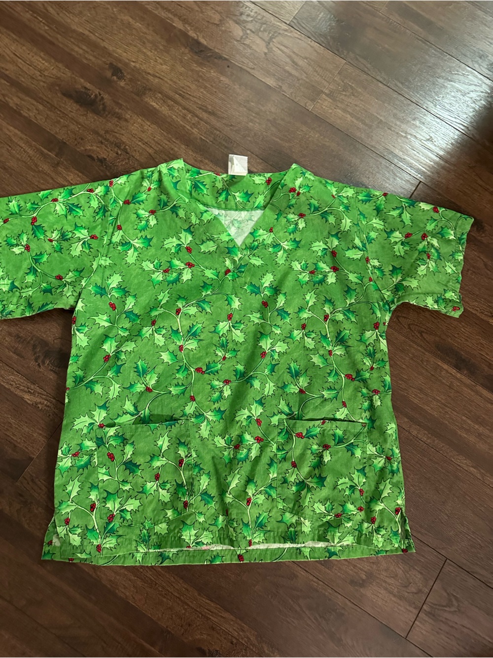 UA Scrubs Bright Green Holly Print V-neck Medical Top